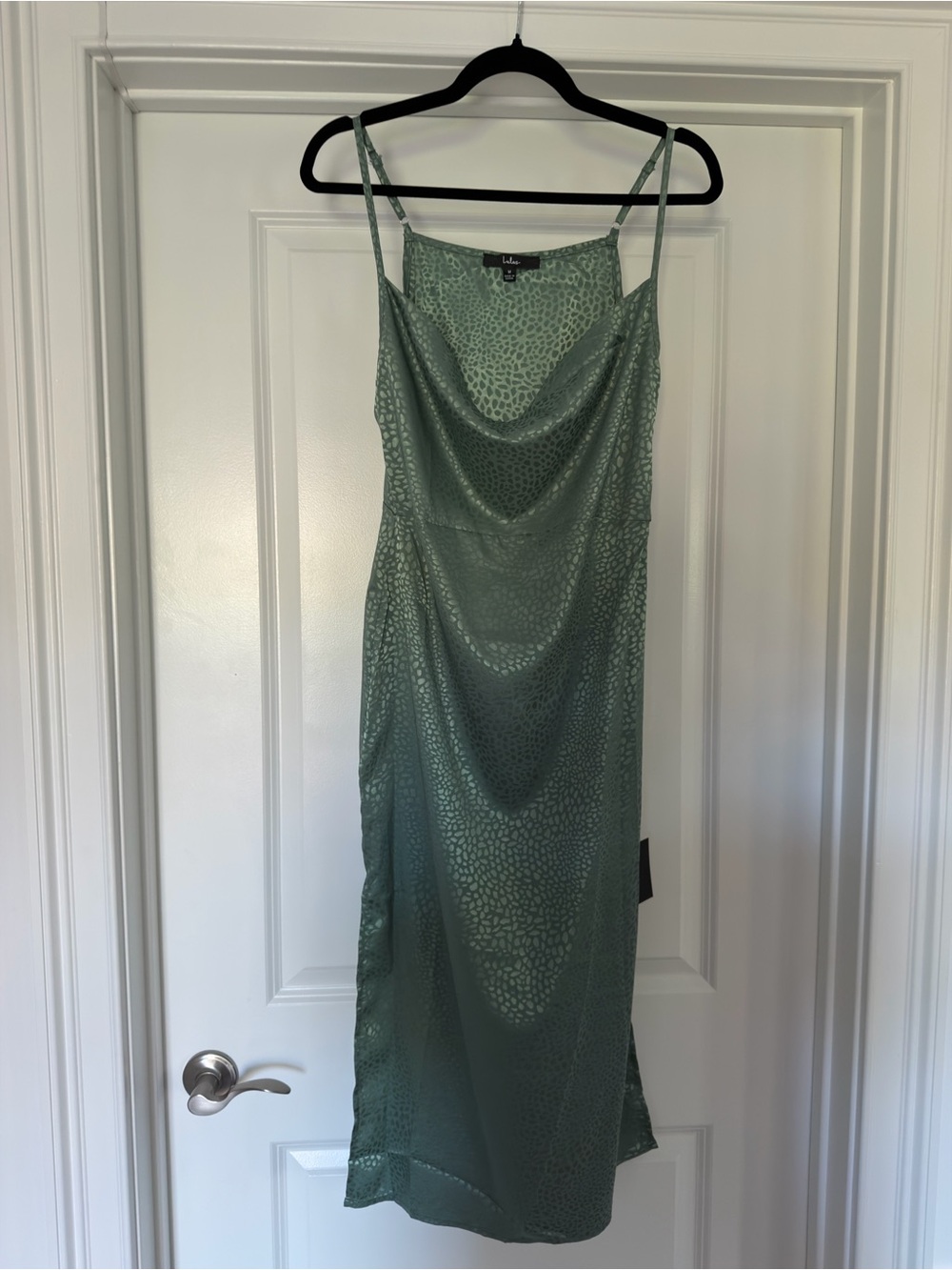 Lulu's Sage Green Cowl Neck Slip Midi Dress